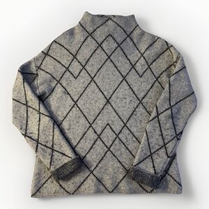 Christian Siriano NY Women's Wool Blend Mock Neck Diamond Argyle Gray Sz Medium